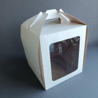 Картонная коробка для торта белая, экран, ручки 16х16х18 (1/200)
