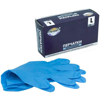 Перчатки нитриловые голубые L 100шт AVIORA (1/10)